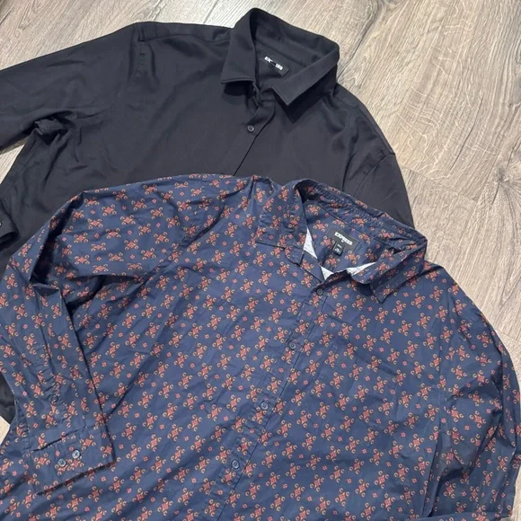 Express Black and Navy Patterned Casual Shirts long sleeve button down size XXL - Picture 2 of 9